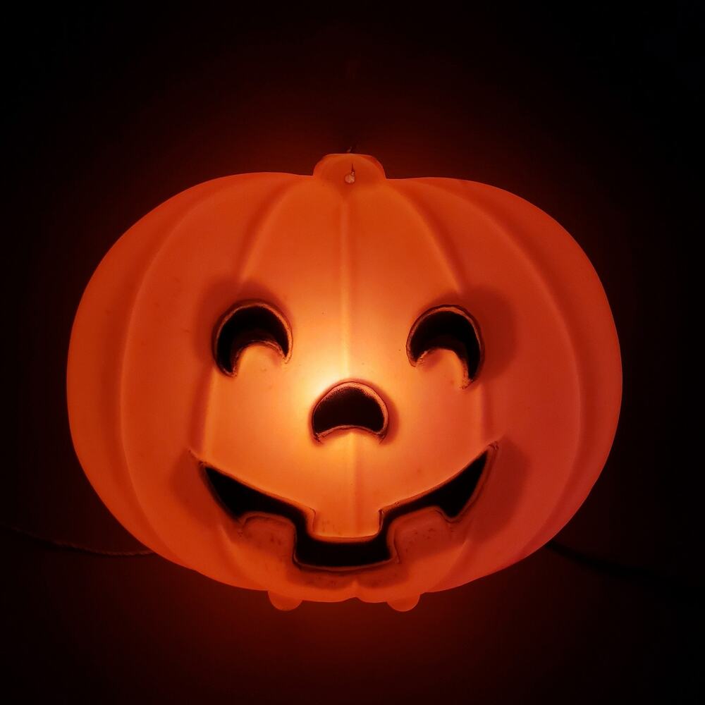 VTG Halloween Jack-O-Lantern Flat Face Pumpkin Blow Mold Window Light  USA